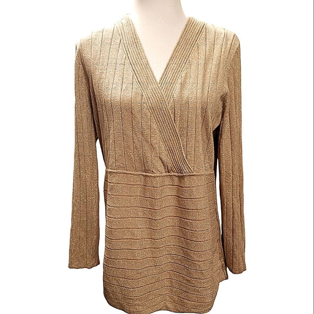 Style & Co Faux Wrap V-neck Gold Metallic Sweater Size 3X